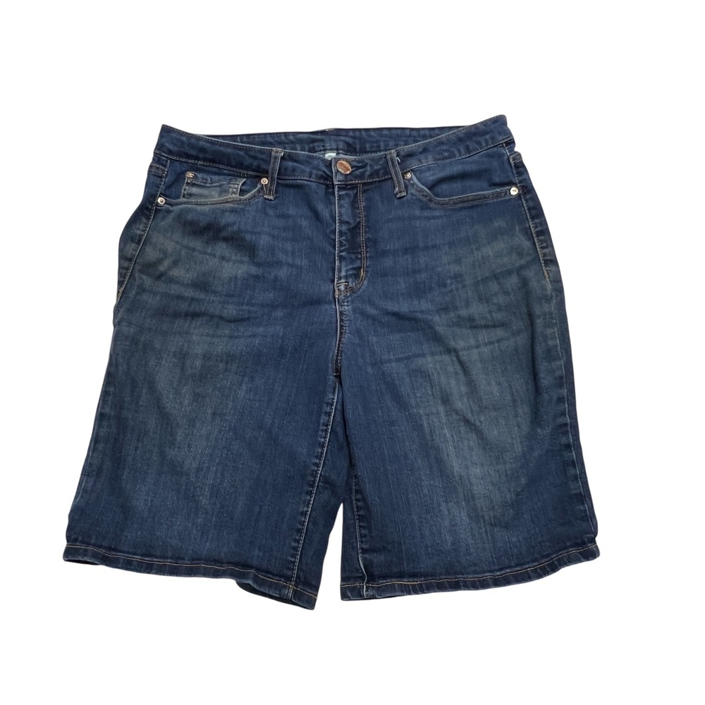 Seven 7 Women Denim Bermuda Shorts Dark Wash Size 16 Classic‎ Casual Embroidered